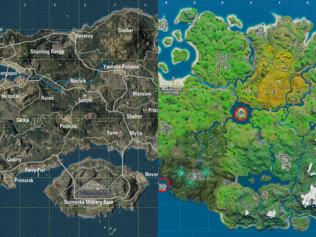 fortnite-vs-pubg map comparison