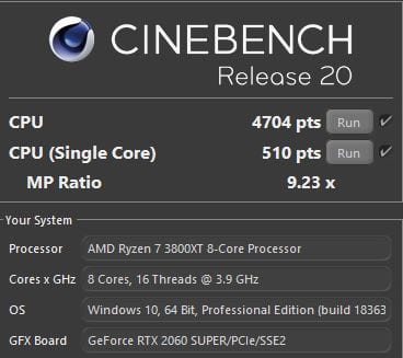 AMD Ryzen 7 3800XT Cinebench R20 Benchmark