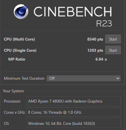 Lenovo Ideapad Slim 7 - AMD Ryzen 7 4800U - Cinebench R23