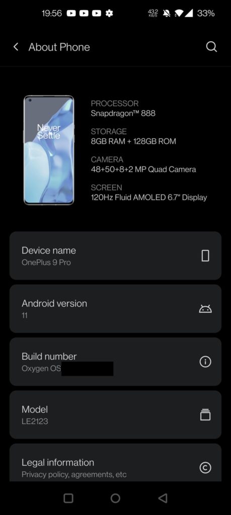 The OnePlus 9 Pro wears the model number: LE2123. Courtesy: Techmniacs