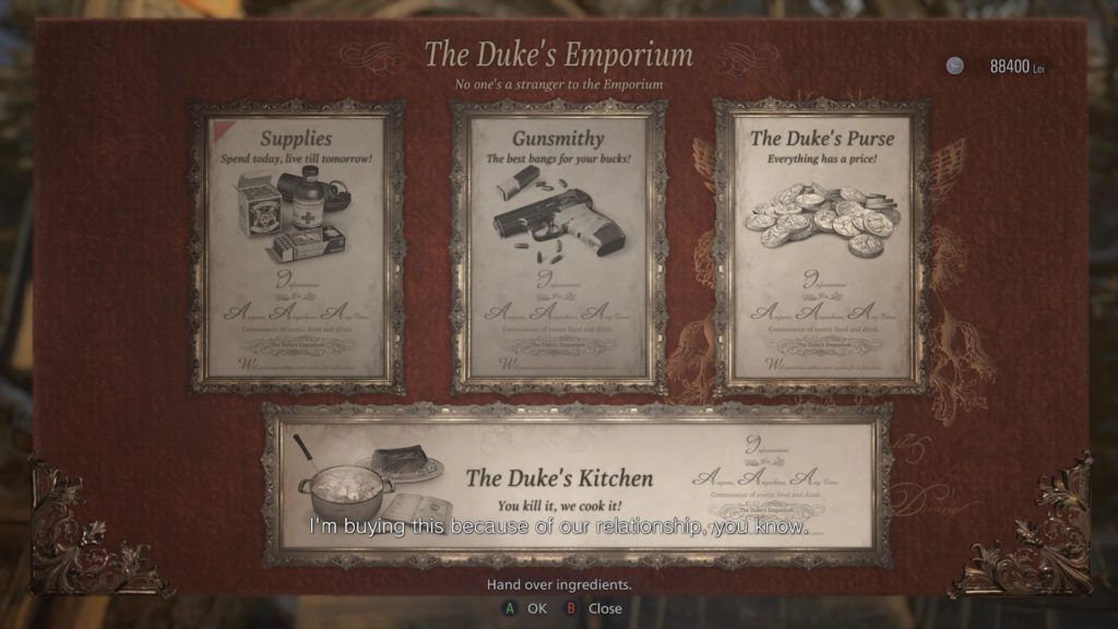 The Duke's offerings in Resident Evil VIII