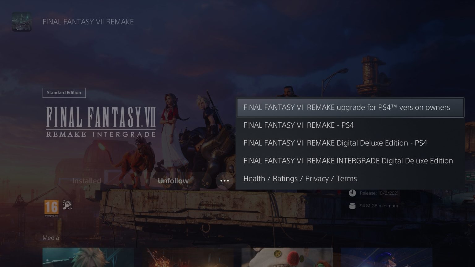 final fantasy vii remake intergrade free upgrade